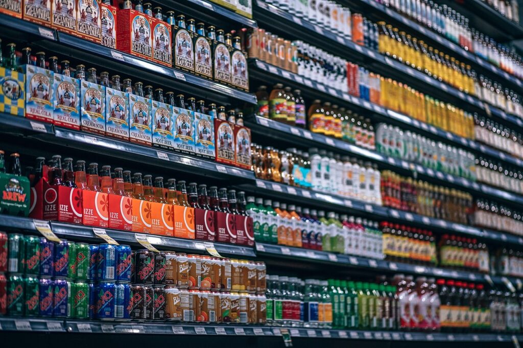 beverages, bottles, shelf, cans, coke, cola, consumption, diet, drink, supermarket, pepsi, shop, soda, sprite, lemonade, many, variety, store-3105631.jpg